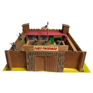 VTG TP Active Toys Fort Cherokee Wooden Toy Soldier, Cowboys and Indians Playset